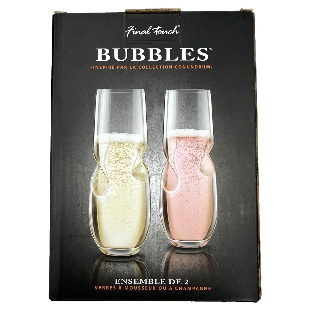 Bubbles Sparkling Champagne Glasses Flutes - Set of 2 by Final Touch NEW in BOX